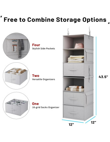 Organizador de Closet Colgante Vailando 6 Estantes y 3 Cajones