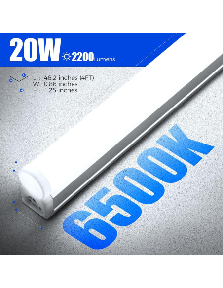 Barrina 6 Lámparas LED T5 1.2m 20W 2200lm Luz Blanca 6500K