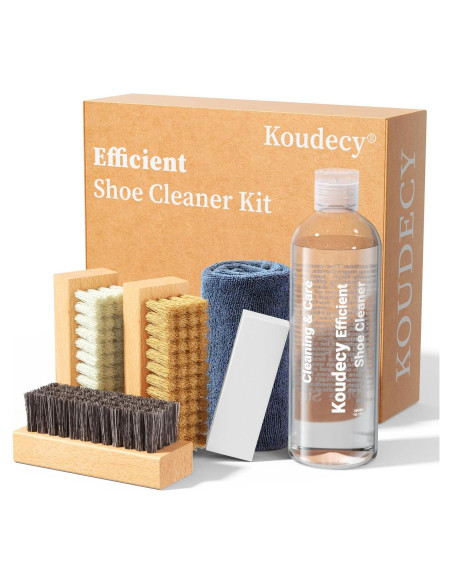 Kit de Limpieza de Zapatos Koudecy 300 ml con Cepillos y Toalla