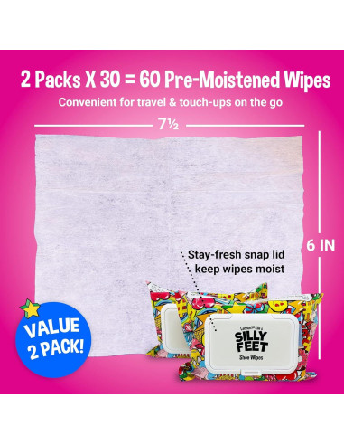 Toallitas Limpiadoras de Zapatos Silly Feet - 60 Unidades Aroma Chicle