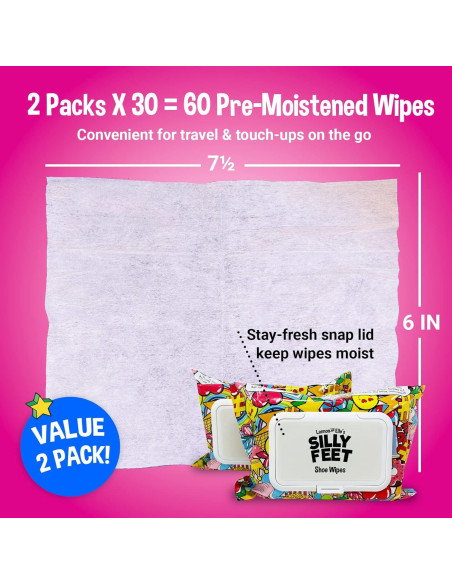 Toallitas Limpiadoras de Zapatos Silly Feet - 60 Unidades Aroma Chicle
