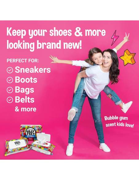 Toallitas Limpiadoras de Zapatos Silly Feet - 60 Unidades Aroma Chicle