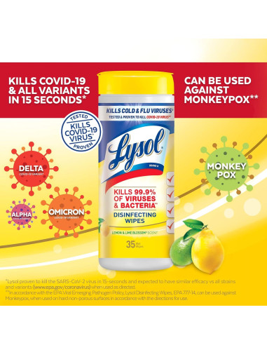 Toallitas Desinfectantes Lysol 105 Unidades Flor de Limón