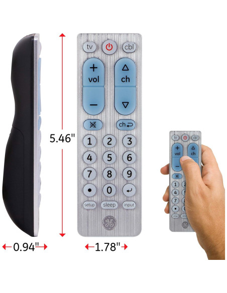 Control Remoto Universal GE 2 Dispositivos Botones Grandes Plata