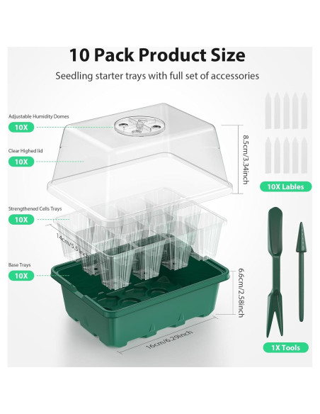 Bandeja para Iniciar Semillas POROLIR 10PCS Verde 12 Celdas