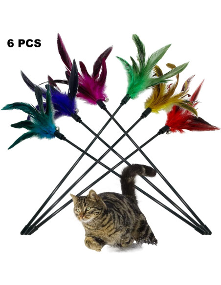 Varita de Juguete Interactiva para Gatos CATENESS - 6 Piezas con Plumas Varita de Juguete Interactiva para Gatos CATENESS - 6 Piezas con Plumas