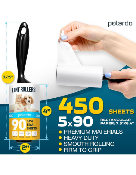 Rodillos para Pelusa Polardo - 5 Pcs, 450 Hojas Pegajosas