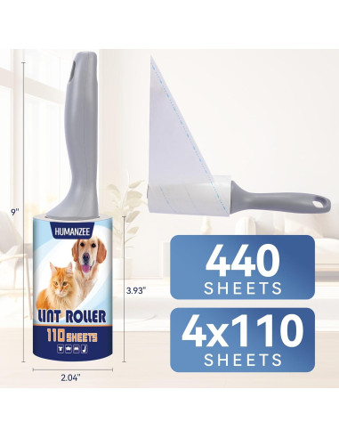 Rodillo de Pelusa Extra Pegajoso Humanzee - 440 Hojas y 2 Mangos