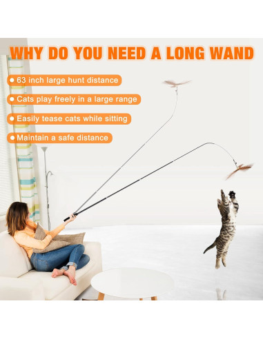 Juguete de Varita para Gatos JXFUKAL 2 en 1 con Plumas