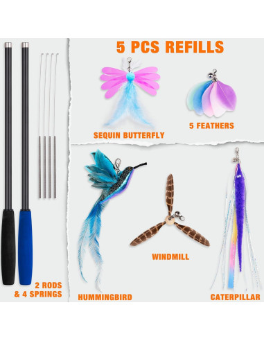 Juguete de Varita para Gatos JXFUKAL 2 en 1 con Plumas