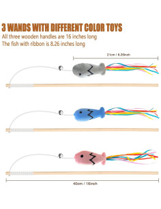 Juguete Interactivo para Gatos Plant Castle - Varita de Madera 40 cm + 3 Juguetes de Plumas + 5 Palitos de Hierba Gatera 2