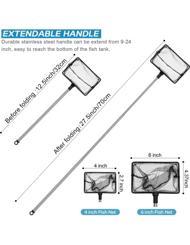 Red de Acuario Extensible Sumind 4" y 6" para Peces