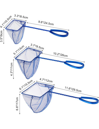 Paquete de 3 Redes para Acuario Filhome Nylon Suave Azul