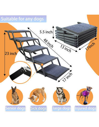Rampa Plegable para Perros Yoteto 5 Pasos Antideslizante 113.4 kg