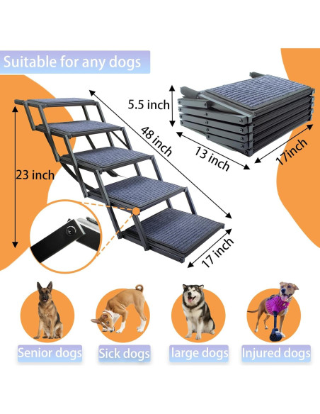 Rampa Plegable para Perros Yoteto 5 Pasos Antideslizante 113.4 kg