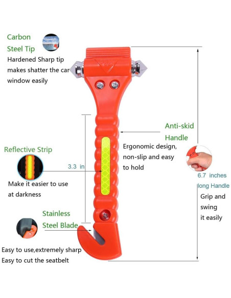 Kit de Seguridad Vehicular GoDeCho 4 Piezas Martillo y Cortador