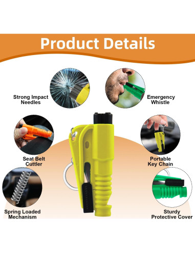 16 Llaveros Rompe Ventanas JINRUITOP 3 en 1 Emergencia