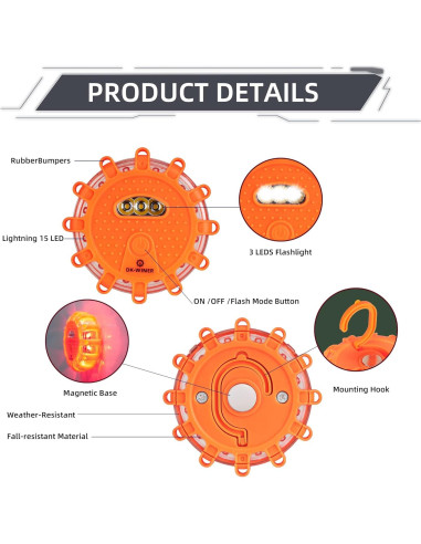 Flares LED de Emergencia DK-WINER 3pack Impermeables 9 Modos