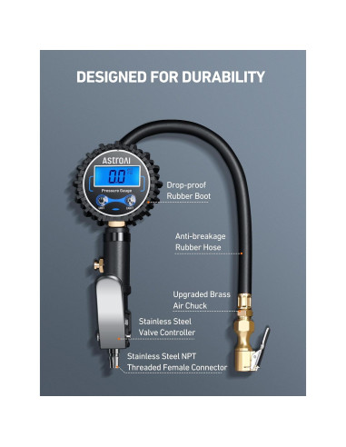 Medidor Digital de Presión de Neumáticos AstroAI 250 PSI