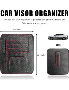 Organizador de Visera de Coche Povtii Fibra de Carbono Roja 2