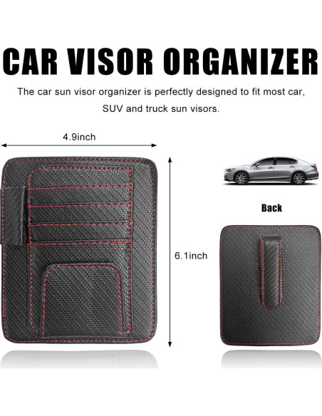 Organizador de Visera de Coche Povtii Fibra de Carbono Roja Organizador de Visera de Coche Povtii Fibra de Carbono Roja