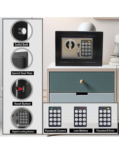Caja Fuerte Digital Electrónica Yuanshikj 0.2 pies - Negra
