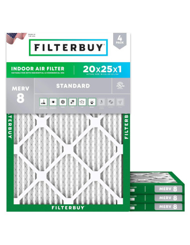 Filtro de aire Filterbuy 20x25x1 MERV 8 - Paquete de 4
