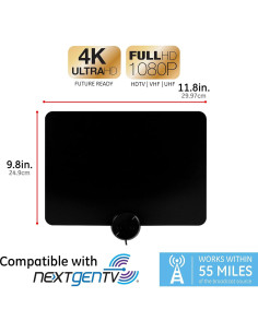 Antena de TV Amplificada GE Ultra Fina 4K 1080P Interior 2