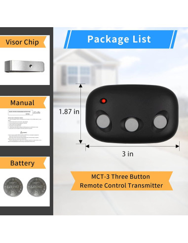 Control Remoto de Puerta de Garaje Werhoo MCT-3 - 2 Paquete