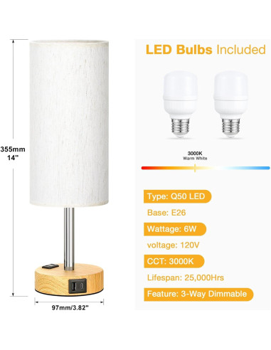 Juego de 2 Lámparas de Mesa Táctiles PartageiZ con USB