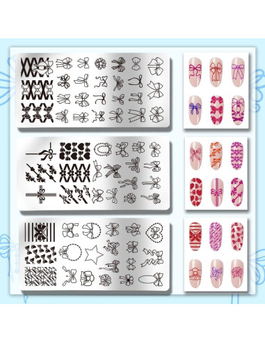 Kit de Estampado de Uñas PH PandaHall 3 Placas Lazo 66 Patrones