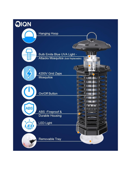 Zapper de Insectos IQN con Luz LED 15W - Trampa Eléctrica para Mosquitos y Moscas