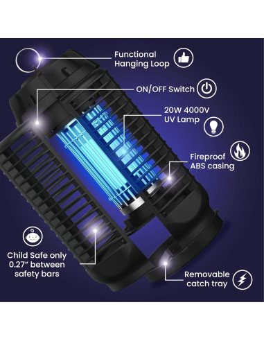 LiBa Zapper Eléctrico para Insectos 20W IPX4 Interior y Exterior