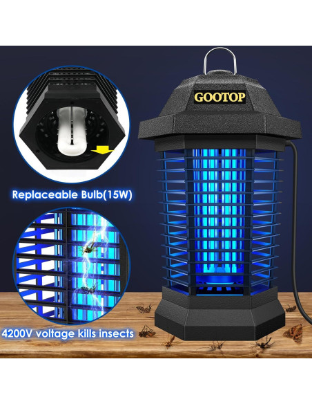 Asesino de Insectos GOOTOP Zap T6 Pro 90-130V 4200V Negro