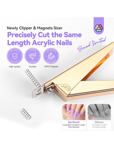 Cortador de Uñas Acrílicas Saviland Rosa Dorado 15PCS