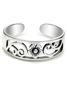 Anillo ajustable de plata esterlina 925 flor Plumeria