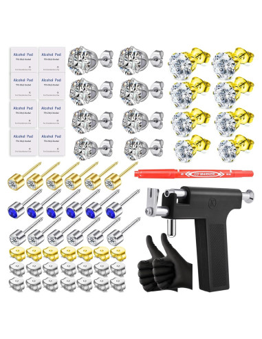 Kit de Perforación de Oídos ZYGC con 18 Pendientes y Pistola