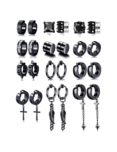 12 Pares Pendientes Magnéticos Acero Inoxidable Ofeiyaa Unisex