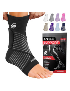 Funda de Compresión para Tobillo Sleeve Stars - Alivio Esguince y Fascitis Plantar - Negro - Mediano