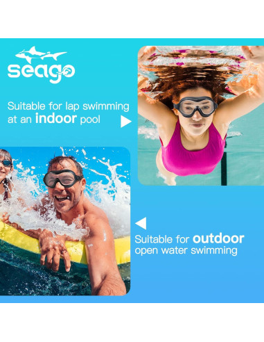 Gafas de natación Seago UV-400, anti-vaho, visión 180
