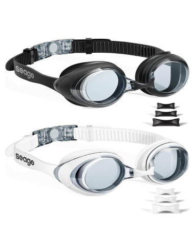 Gafas de Natación Antivaho Seago para Adultos y Jóvenes - Negro y Blanco