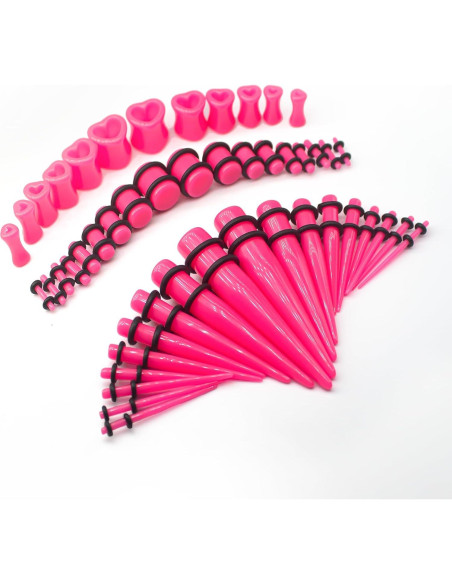 Kit de Estiramiento de Orejas 48 Piezas Acrílico Rosa 14G-0000G