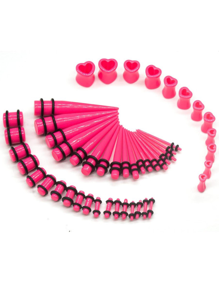 Kit de Estiramiento de Orejas 48 Piezas Acrílico Rosa 14G-0000G