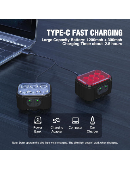 Conjunto de Luces para Bicicleta WORKPRO Recargables IP65 Conjunto de Luces para Bicicleta WORKPRO Recargables IP65