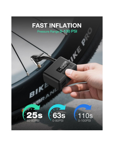 Mini Bomba Eléctrica de Bicicleta Tenlox 150, Inflado Rápido 25s