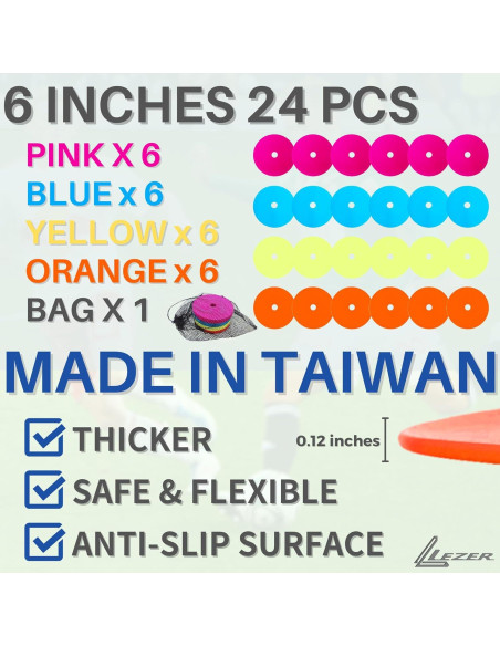 Conos Planos de Entrenamiento LEZER 6 Pulgadas - 24 Piezas Conos Planos de Entrenamiento LEZER 6 Pulgadas - 24 Piezas