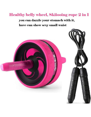 Rueda de Abdominales BiJun Rosa con Cuerda para Saltar y Almohadilla