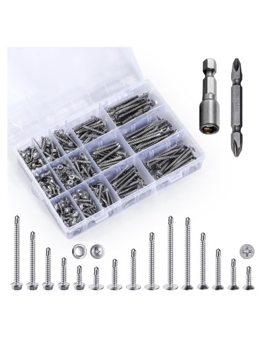 Juego de Tornillos Autoperforantes Yuecinoow 440 Pcs Acero Inoxidable