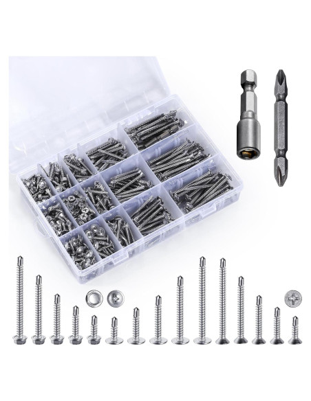 Juego de Tornillos Autoperforantes Yuecinoow 440 Pcs Acero Inoxidable