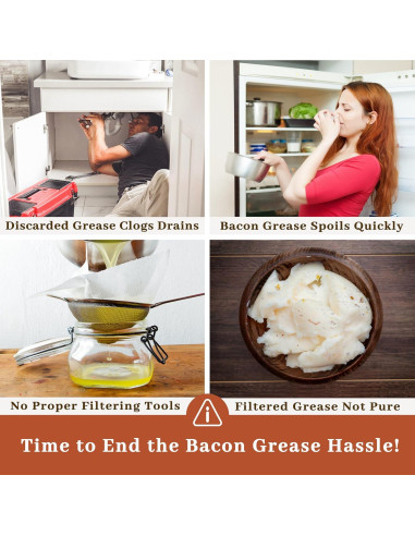 Contenedor de Grasa de Tocino 710ml con Colador y Espátula